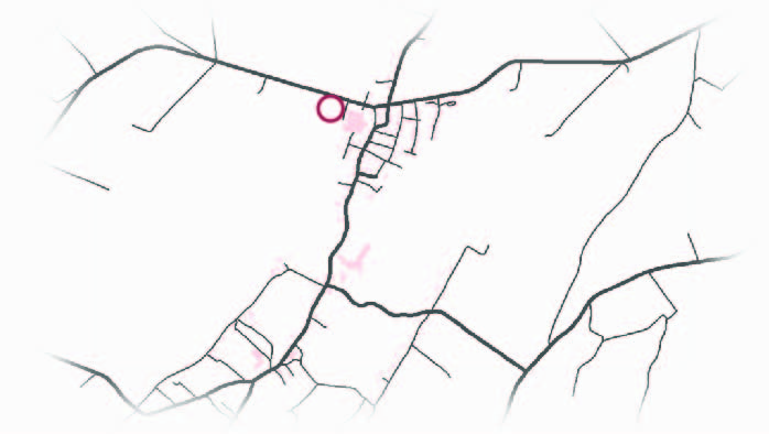 Bild visar en kartbild över Vara tätort, röd ring markerar var planområdet är.