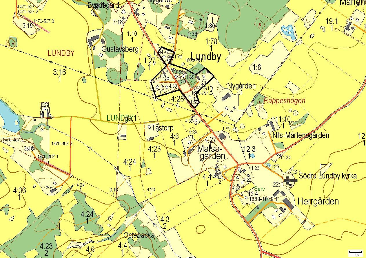 Kartbild över Södra Lundby.