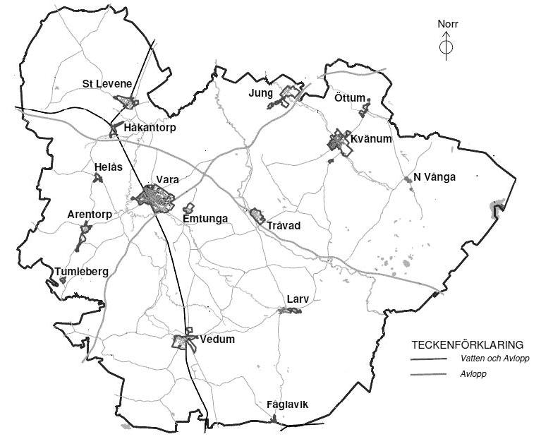 Kartbild över Vara kommun.