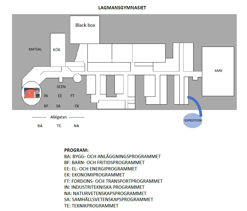 Karta över klassernas placering vid utspring studentdagen